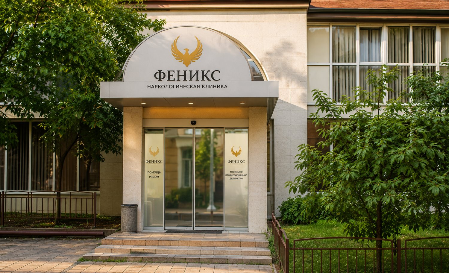 Вход в наркологическую клинику «Феникс» в Москве
